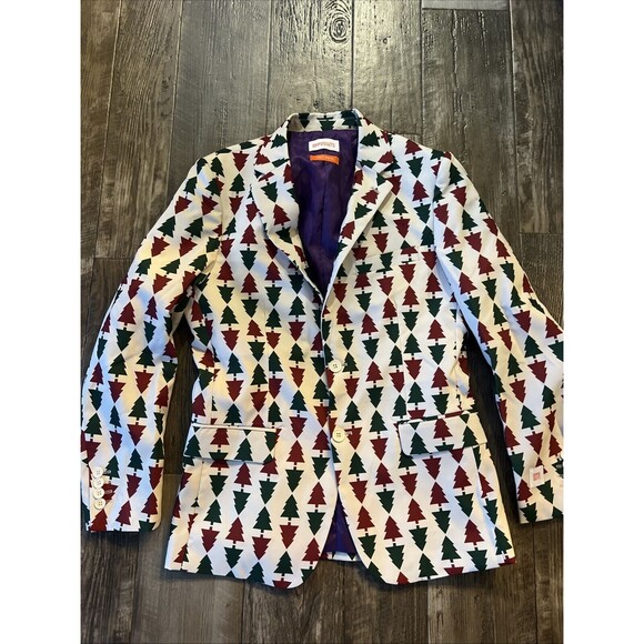 Oppsuits Men's Christmas Festive‎ Blazer/Festivity Jacket Size Small 34-36 Trees - Picture 1 of 5